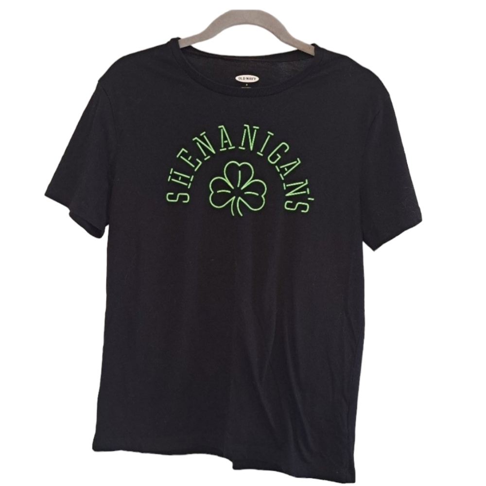 Old Navy Black St. Patrick's Day Shenanigans Shamrock Tee Shirt Size Small